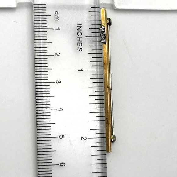 Vintage Krementz 14K Gold Filled Bar Pin Brooch 3 Clear Rhinestones Midcentury - Picture 3 of 10